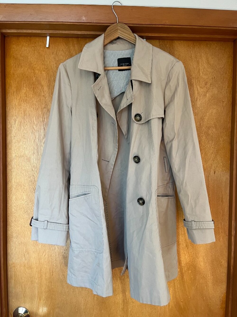 WEEKEND MaxMara WOMEN'S NOTCH LAPEL DOUBLE -BREASTED KHAKI TRENCH JACKET 14